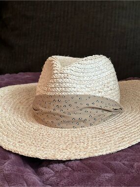 Madewell Natural Straw Fedora with Taupe Printed Band